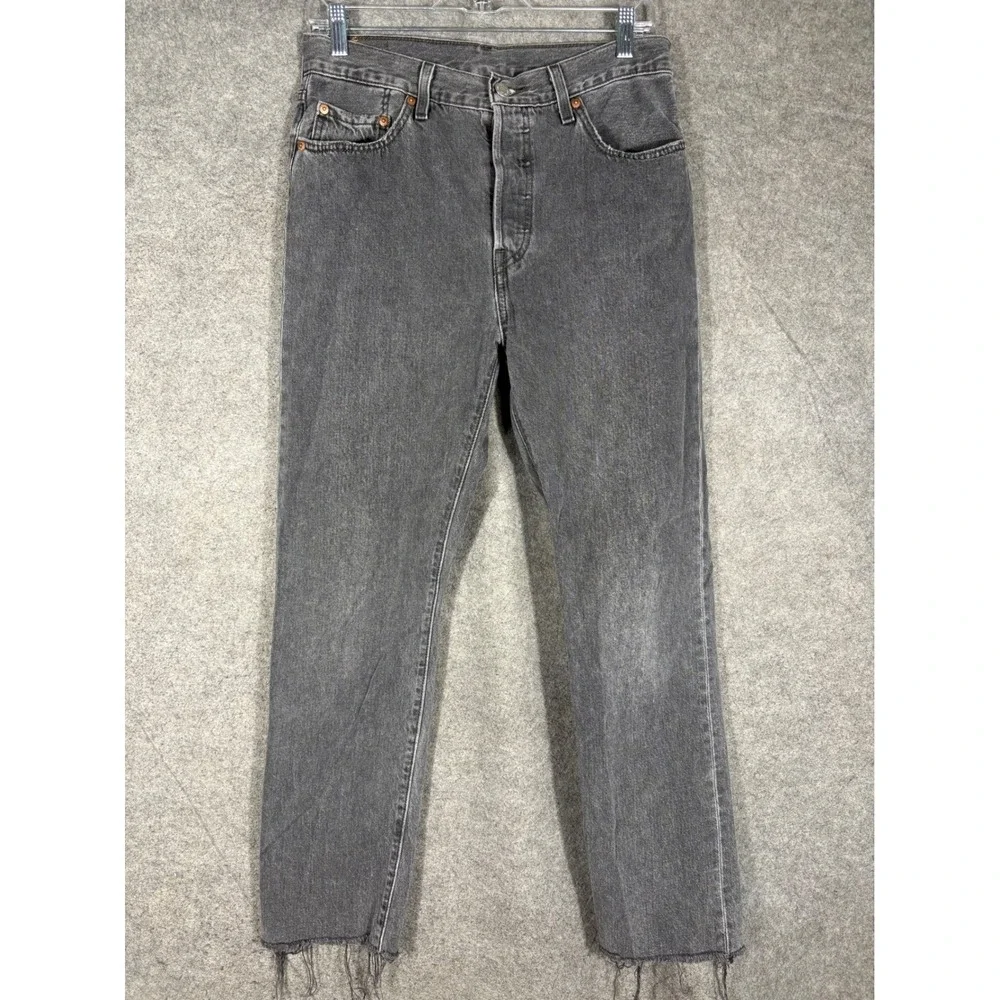 Levis 501 Original Fit Mens Faded Black‎ Button Fly Raw Hem Jeans W29 L30